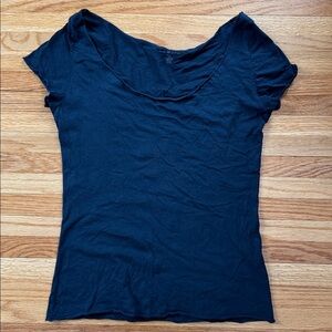 Brandy Melville Navy Blue Scoop Neck Tee One Size Basic Top
